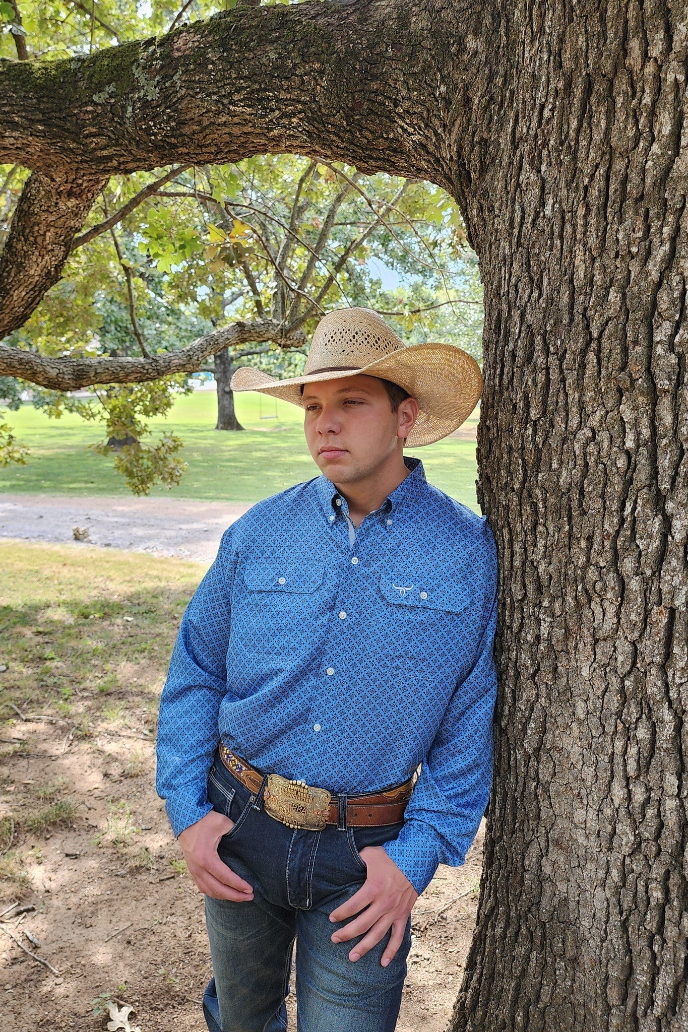 Signature Series - Scout - Vented, Moisture Wicking, Blue and Slate Gray Print, Classic Fit Vent Shirt - Image 4