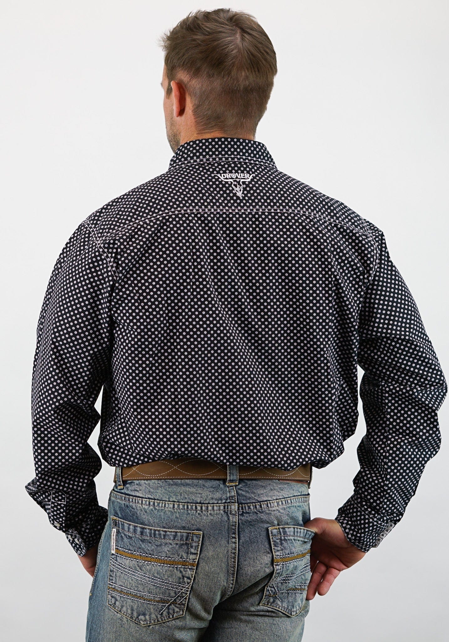 Signature Series - Stampede - Pearl Snap, Print, Option Cuff, Classic Fit Shirt (Black w/ White Flowers) - Image 4