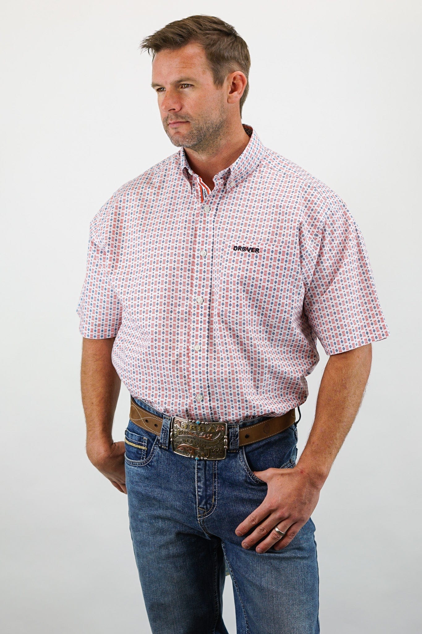 Signature Series - Vaquero - Red White and Blue Aztec Print, Classic Fit Short Sleeve Shirt - Image 2