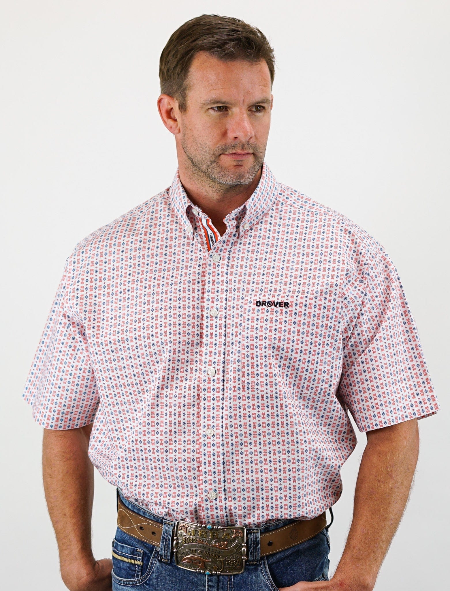 Signature Series - Vaquero - Red White and Blue Aztec Print, Classic Fit Short Sleeve Shirt - Image 3