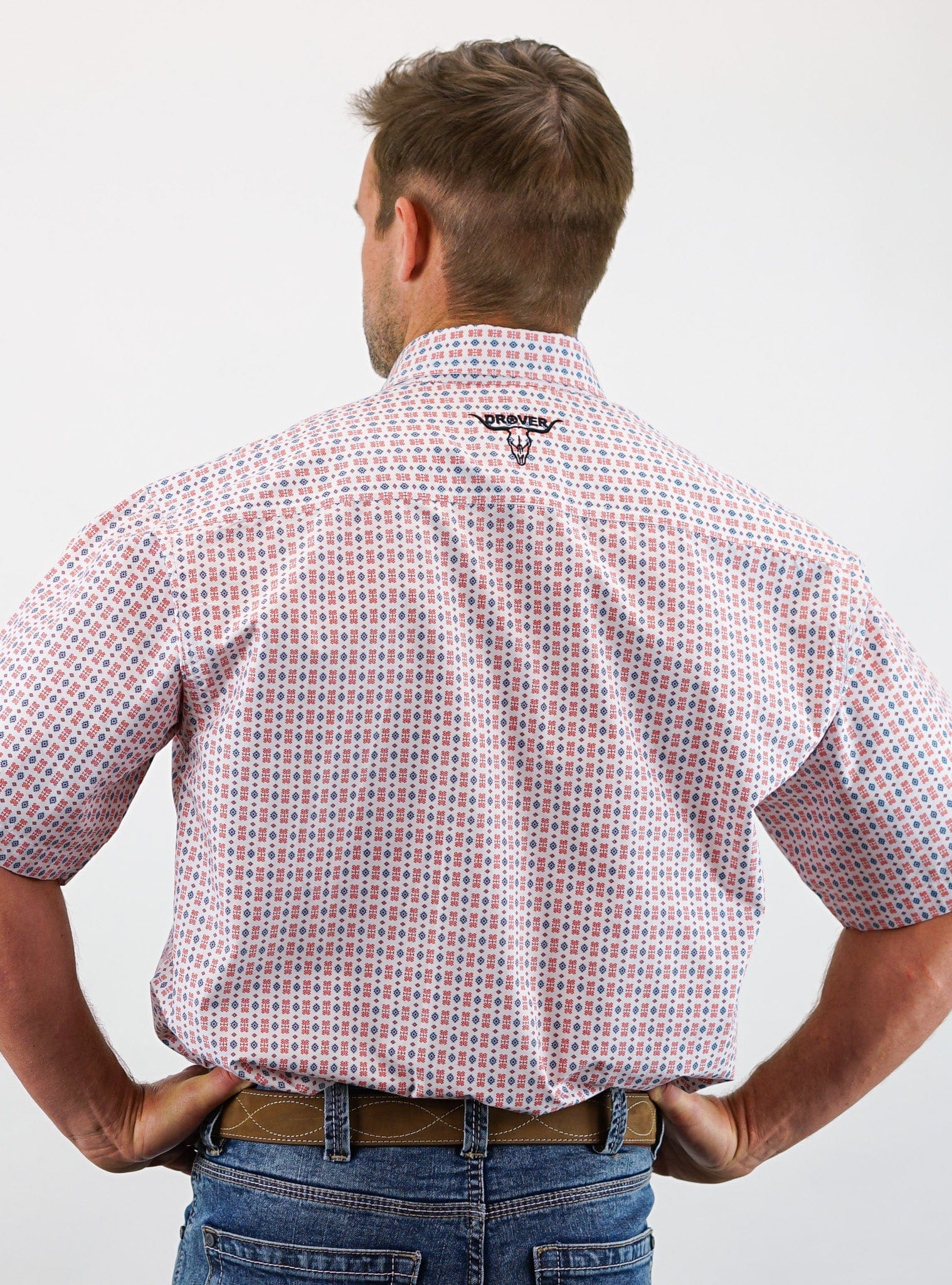 Signature Series - Vaquero - Red White and Blue Aztec Print, Classic Fit Short Sleeve Shirt - Image 5