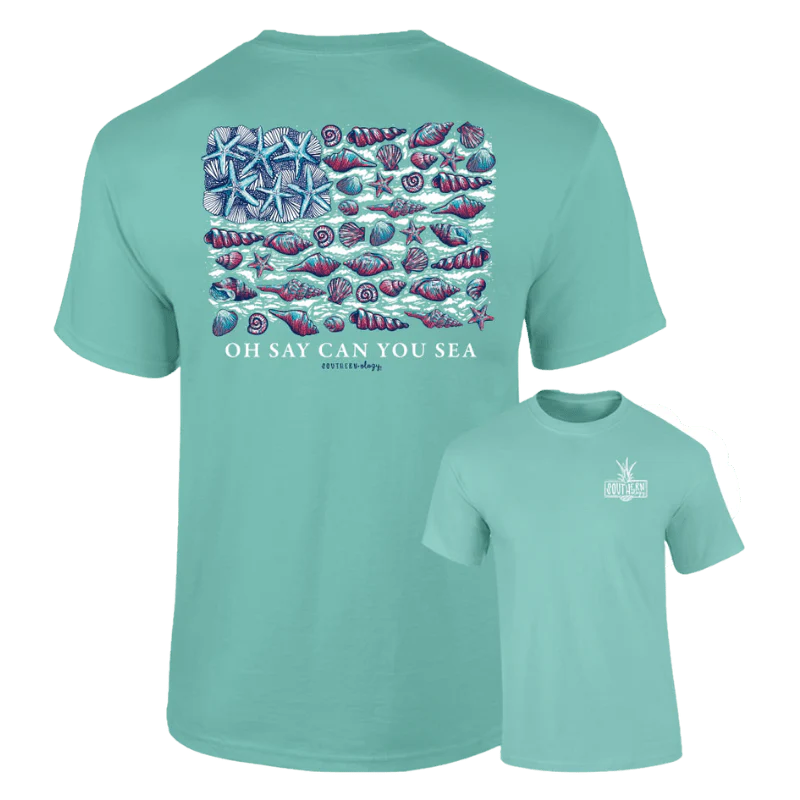 Southernology Women's Seashell Flag Oh Say Short Sleeve Graphic T-Shirt