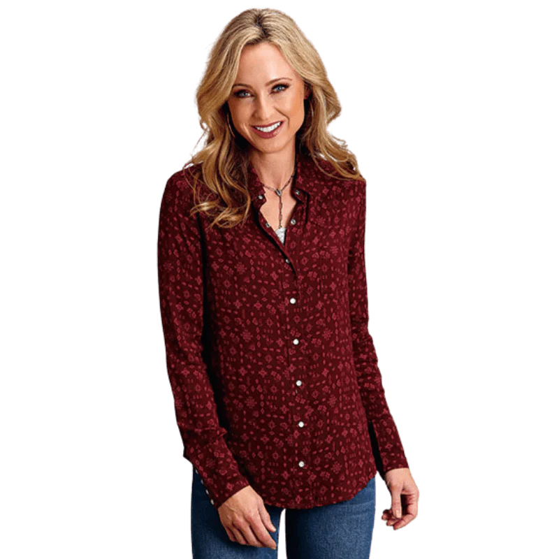 Stetson Women's Wine Ditzy Print Long Sleeve Western Snap Shirt 11-050-0590-7047 WI