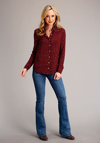 Stetson Women's Wine Ditzy Print Long Sleeve Western Snap Shirt 11-050-0590-7047 WI - Image 2