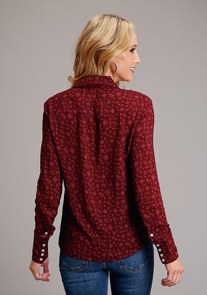 Stetson Women's Wine Ditzy Print Long Sleeve Western Snap Shirt 11-050-0590-7047 WI - Image 3