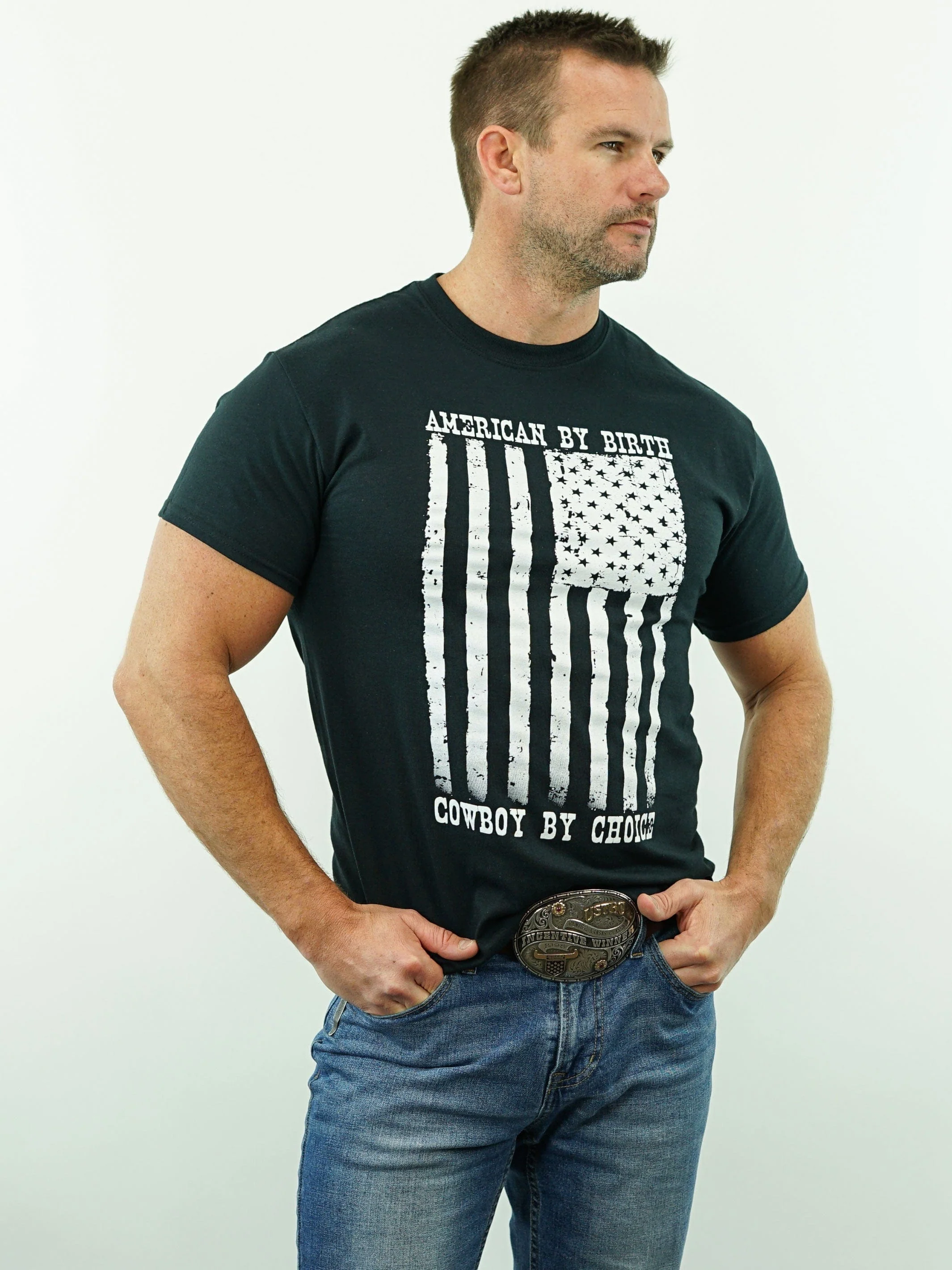 T-Shirt - American By Birth, Cowboy By Choice - Black - Image 2