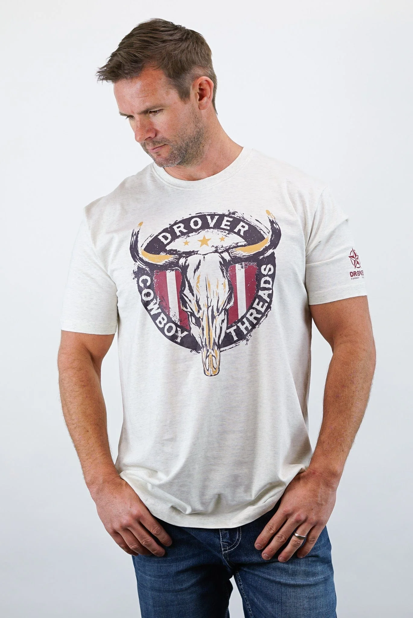 T-Shirt - Bull Skull - Heathered Oatmeal