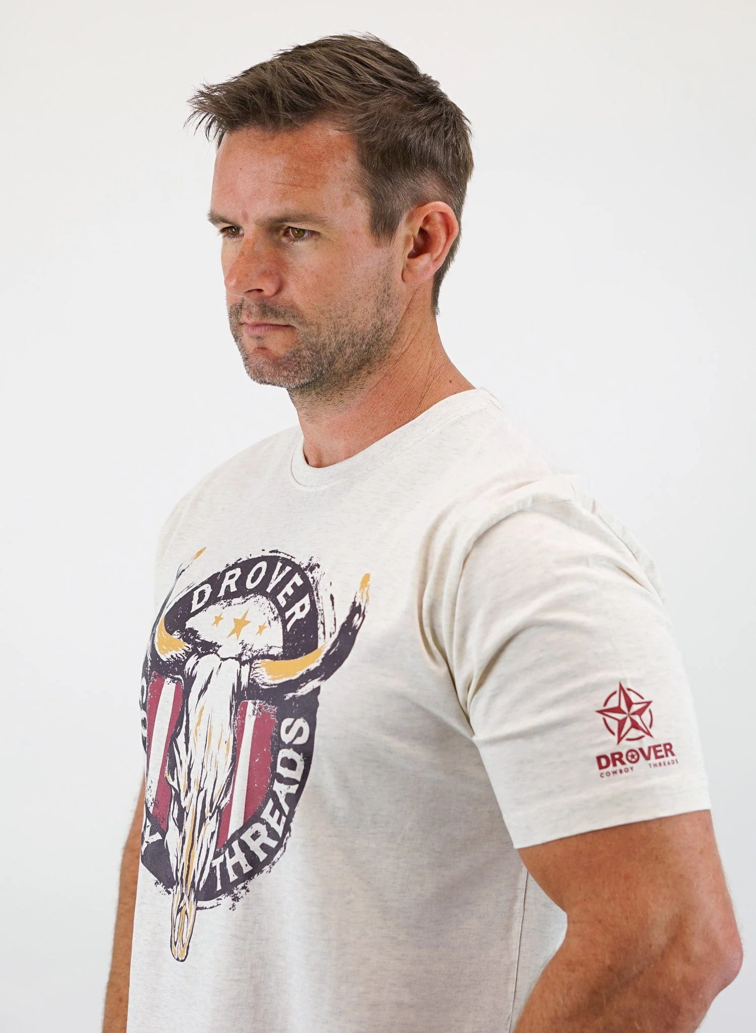 T-Shirt - Bull Skull - Heathered Oatmeal - Image 3