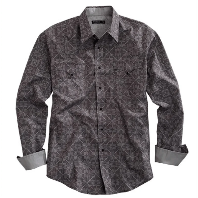 Tin Haul Men's Grey Arrow Points Print Long Sleeve Western Snap Shirt 10-001-0064-0702 GY