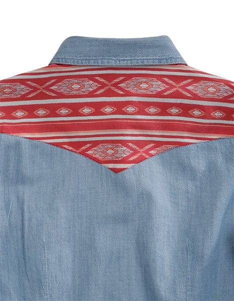 Tin Haul Women's Denim Aztec Print Long Sleeve Western Snap Shirt 10-050-0060-0605 BU - Image 2
