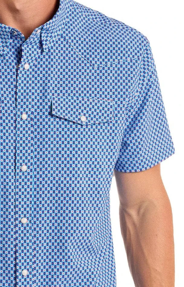 Panhandle Slim Men's Blue Diamond Short Sleeve Snap Performance Shirt TMN3S06655 - Image 3