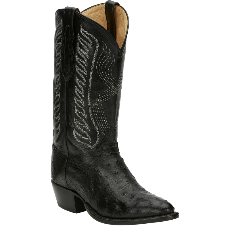 Tony Lama Men's Mccandles Black Full Quill Ostrich Round Toe Exotic Western Boots 8255