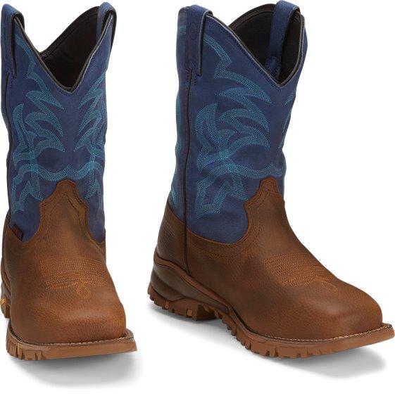 Tony Lama Men's Roustabout Blue/Tan Steel Toe Waterproof Work Boots TW5010 - Image 8
