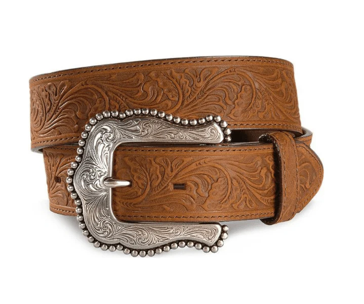 Tony Lama Women's Layla Brown Tooled Embossed Leather Belt C50739
