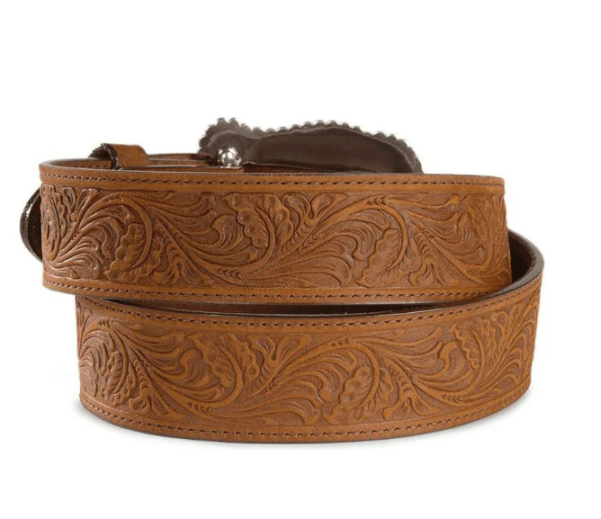 Tony Lama Women's Layla Brown Tooled Embossed Leather Belt C50739 - Image 2