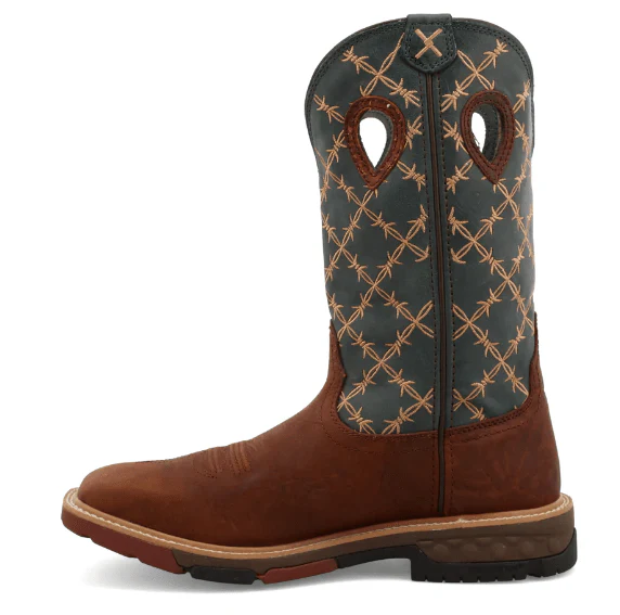 Twisted X Men's Mocha/Slate Green Barbwire Embroidered Work Boots MXB0005 - Image 3
