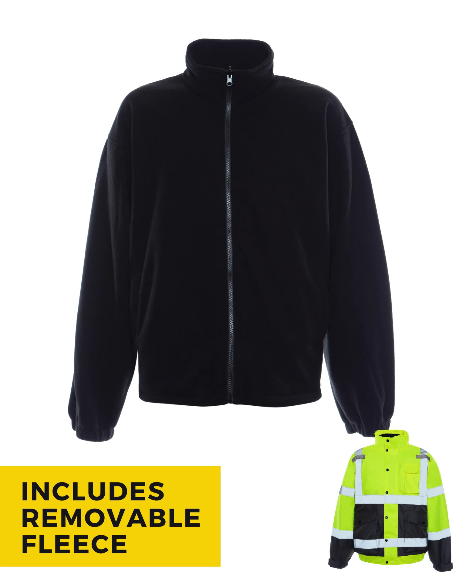 UHV563 HiVis Bomber Jacket with Removable Fleece & Teflon Fabric Protector - Yellow - Image 2