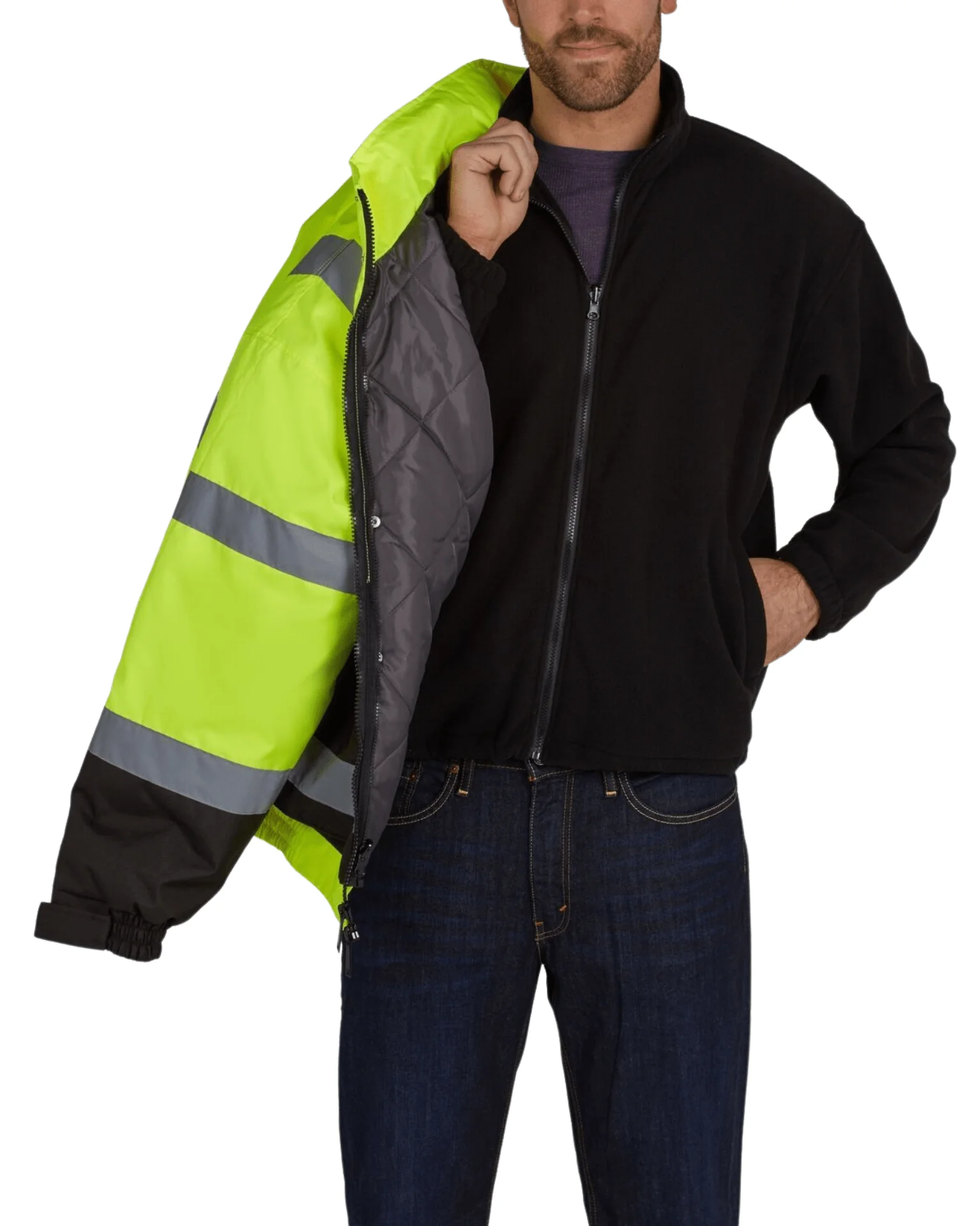 UHV563 HiVis Bomber Jacket with Removable Fleece & Teflon Fabric Protector - Yellow - Image 3
