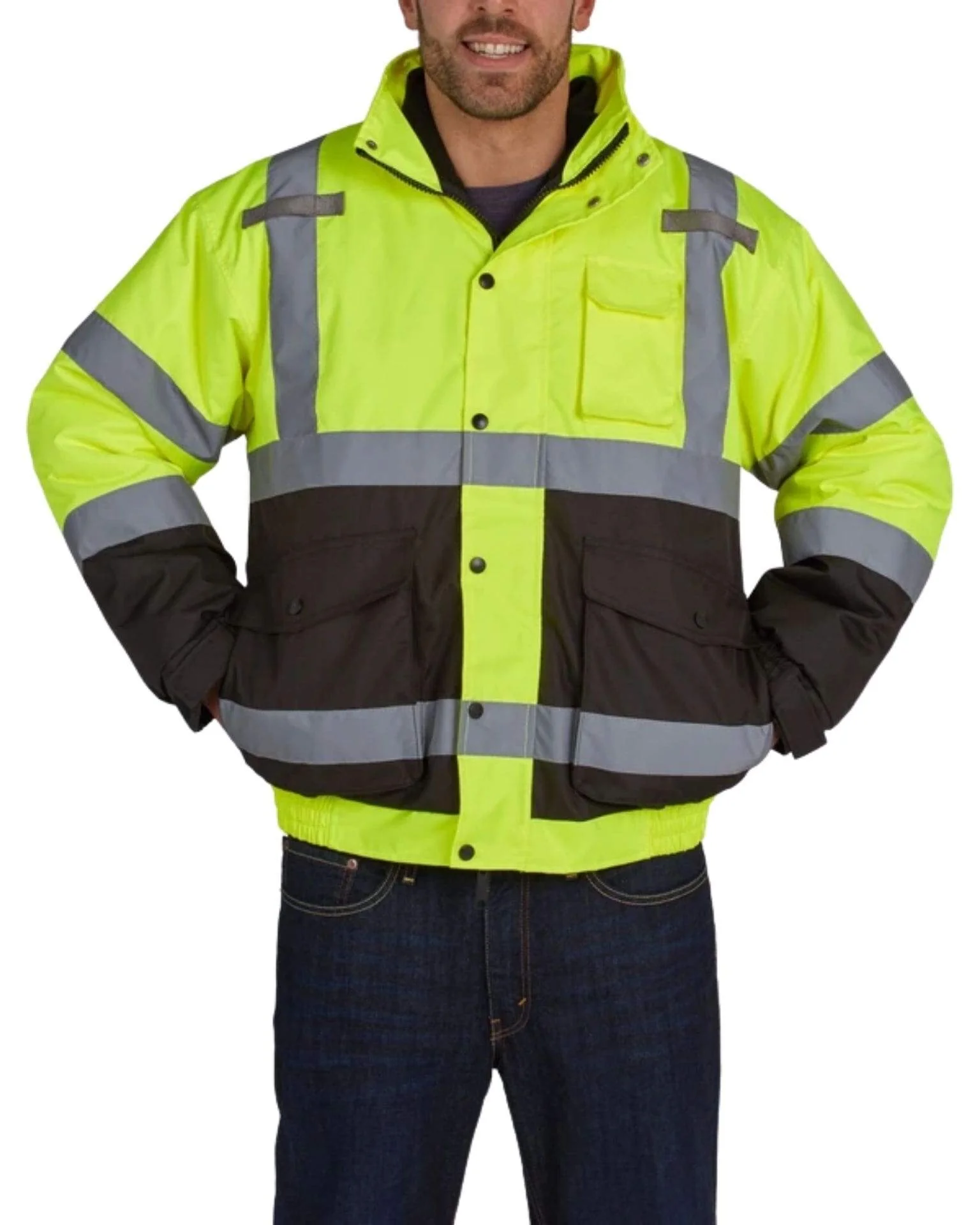UHV563 HiVis Bomber Jacket with Removable Fleece & Teflon Fabric Protector - Yellow - Image 4