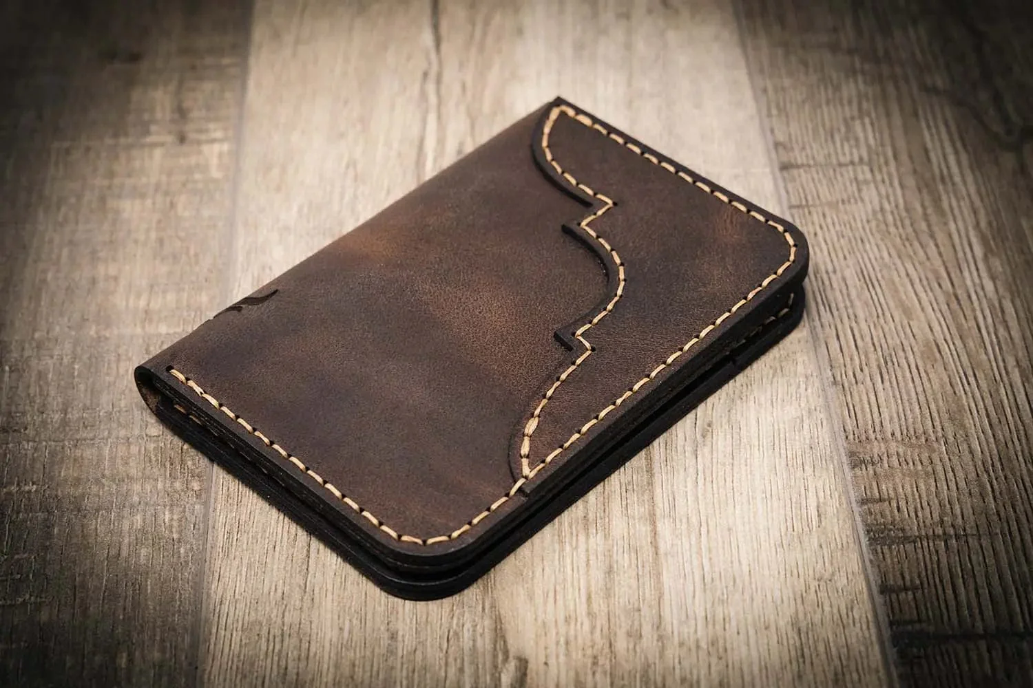 Bull Sheath Leather Men's Western Vertical Wallet Walnut Brown