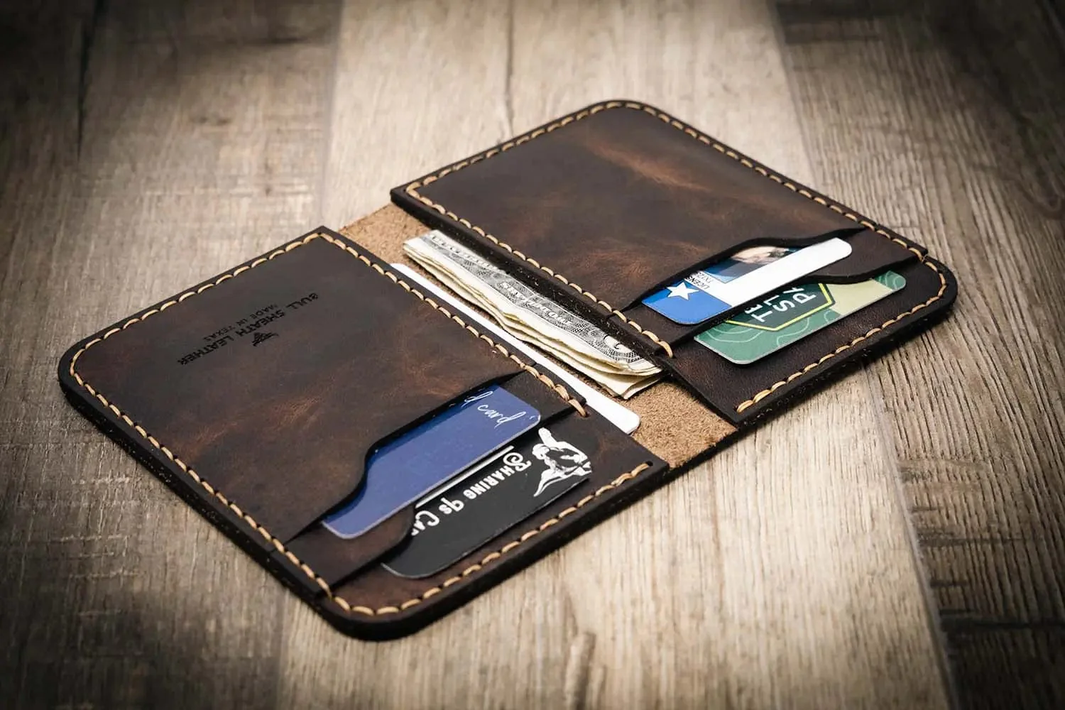 Bull Sheath Leather Men's Western Vertical Wallet Walnut Brown - Image 5