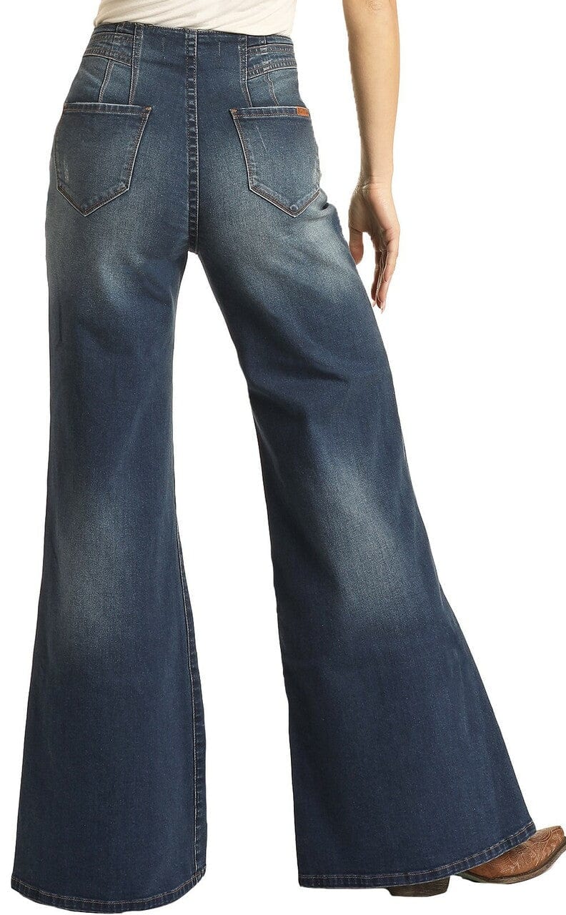 Rock & Roll Cowgirl Women's High Rise Extra Stretch Palazzo Flare Jeans WHF3529 - Image 3