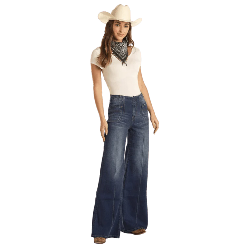Rock & Roll Cowgirl Women's High Rise Extra Stretch Palazzo Flare Jeans WHF3529 - Image 4