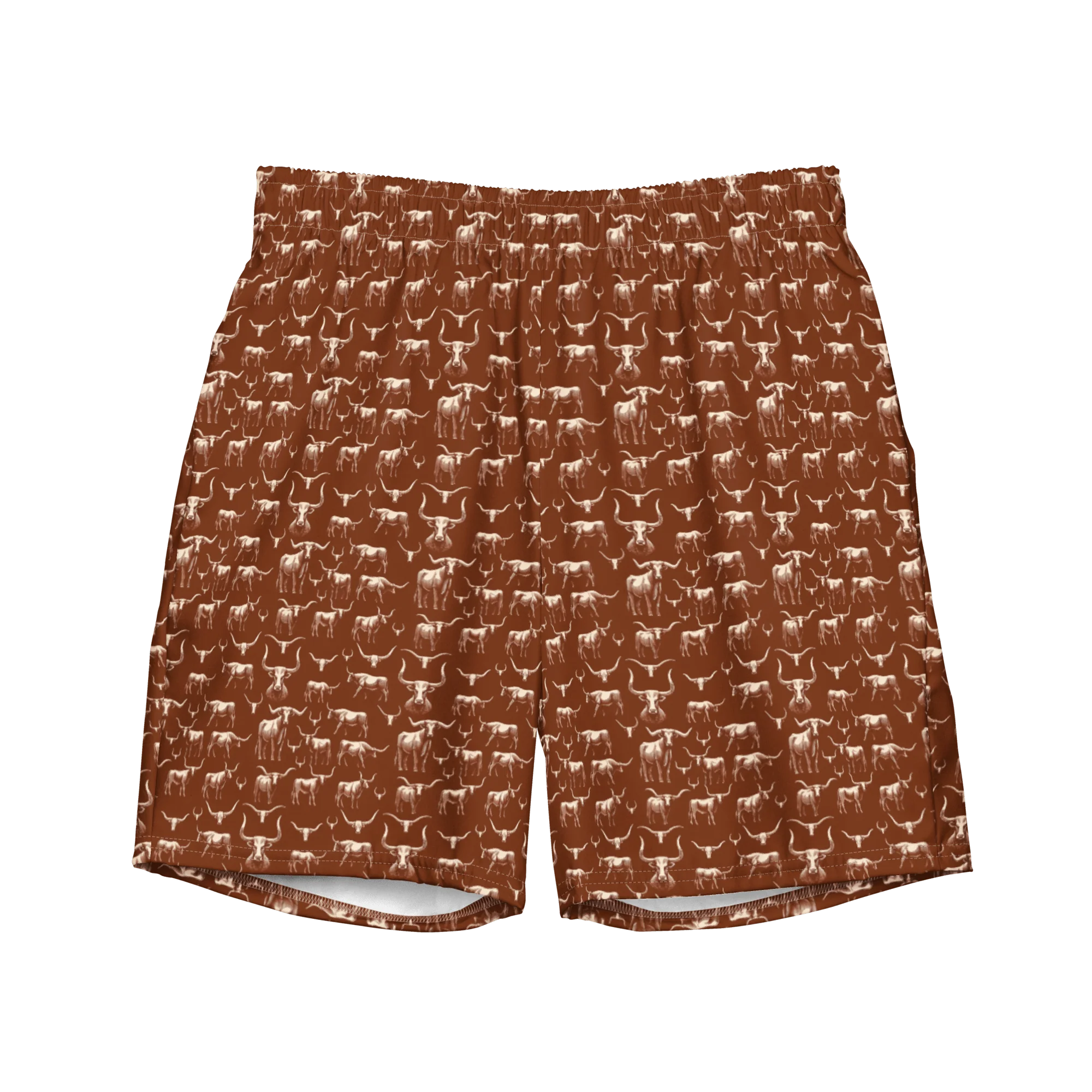 Wild Steer: Fiery Longhorn Swim Trunks