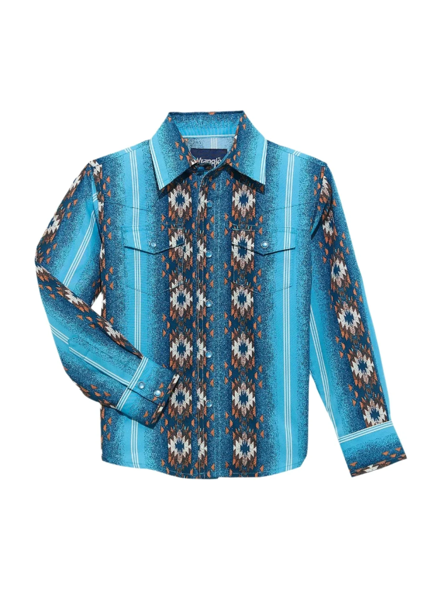 Wrangler Boy's Sea Salt Blue Checotah Long Sleeve Western Snap Shirt 112365829