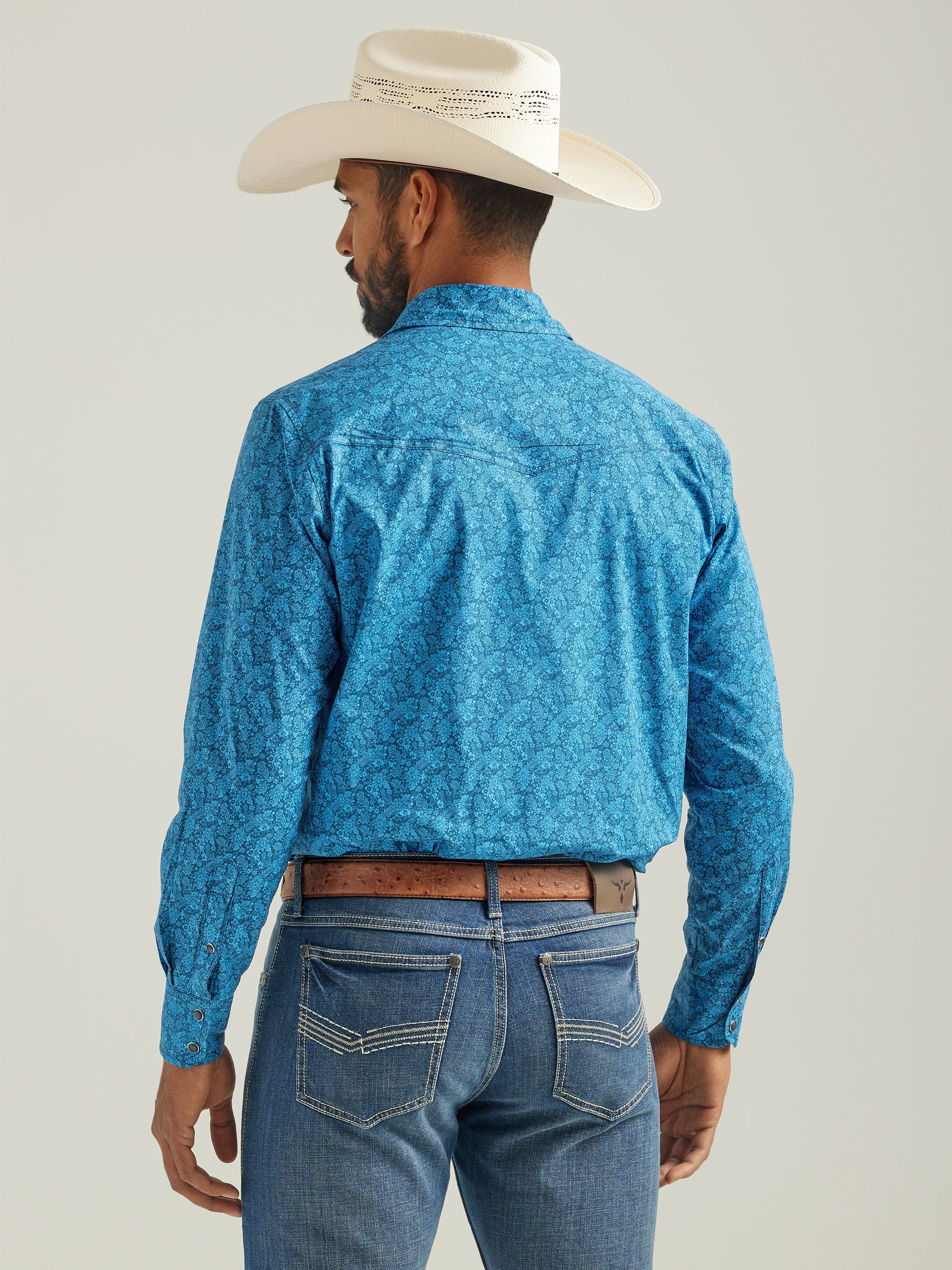 Wrangler Men's 20x Advanced Comfort Blue Print Long Sleeve Western Snap Shirt 112324831 - Image 3