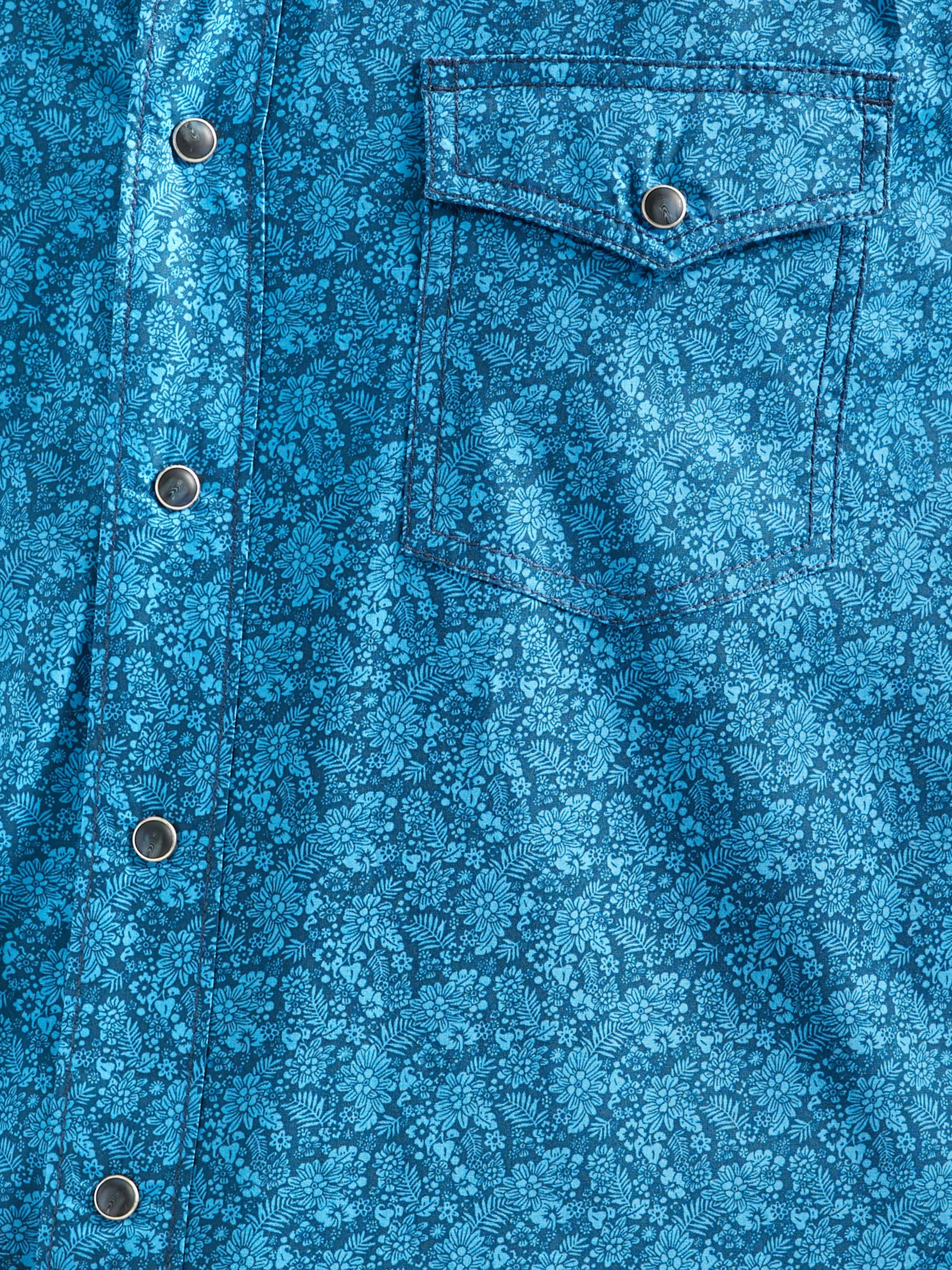 Wrangler Men's 20x Advanced Comfort Blue Print Long Sleeve Western Snap Shirt 112324831 - Image 4