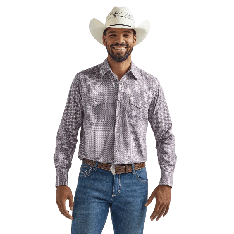 Wrangler Men's 20X Competition Advanced Comfort Dark Pink Long Sleeve Western Snap Plaid Shirt 112324836