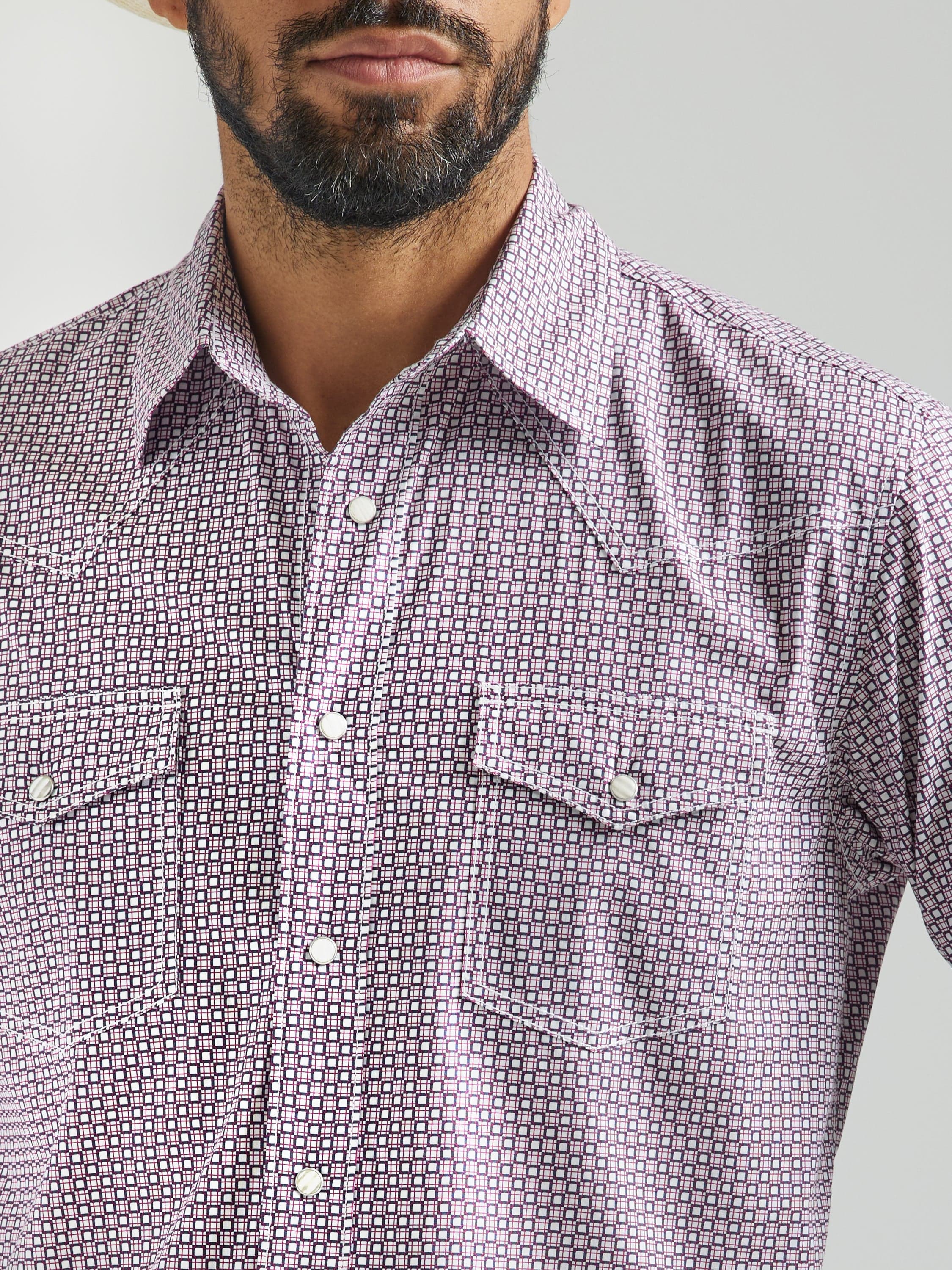 Wrangler Men's 20X Competition Advanced Comfort Dark Pink Long Sleeve Western Snap Plaid Shirt 112324836 - Image 2