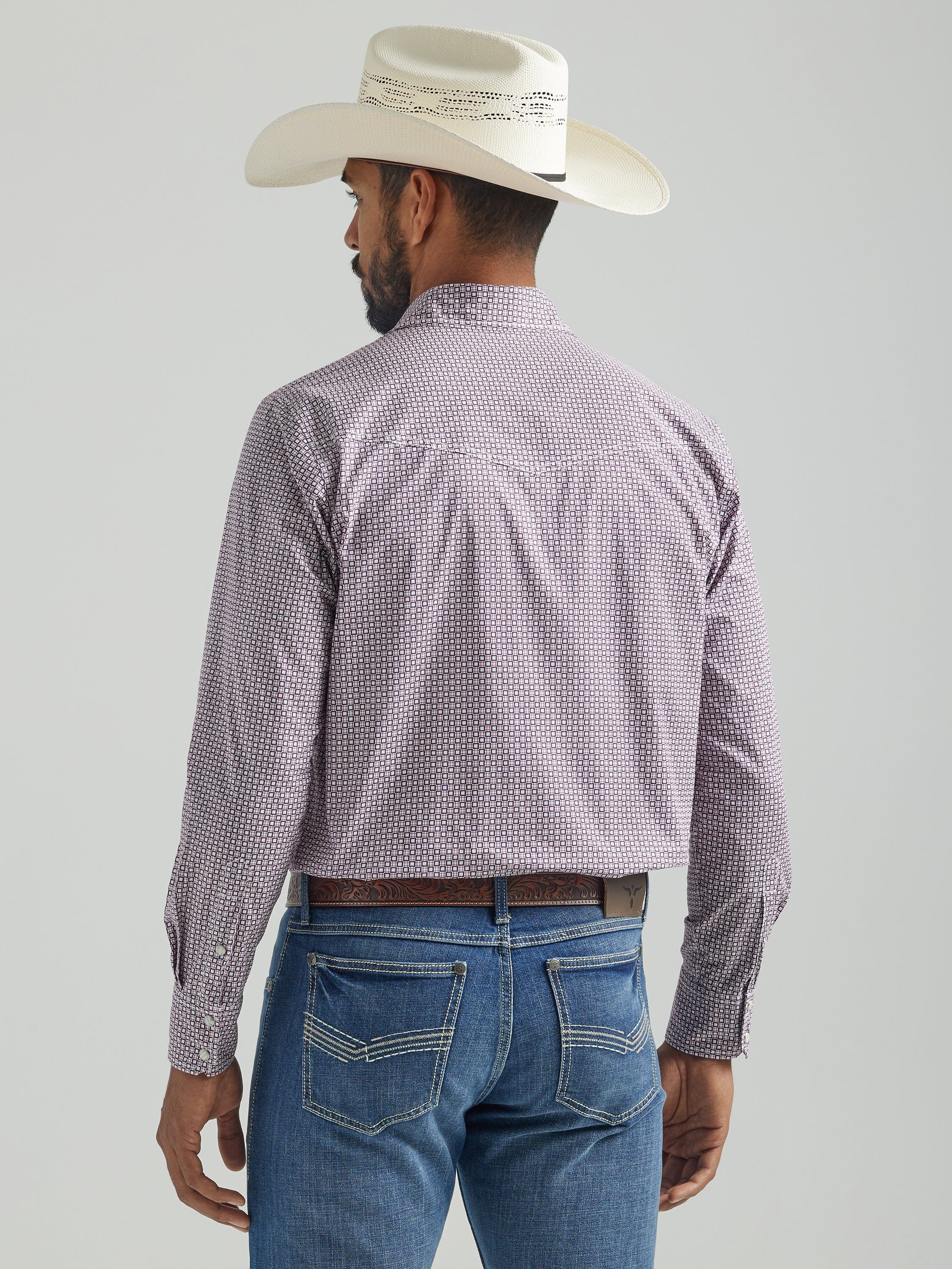 Wrangler Men's 20X Competition Advanced Comfort Dark Pink Long Sleeve Western Snap Plaid Shirt 112324836 - Image 3