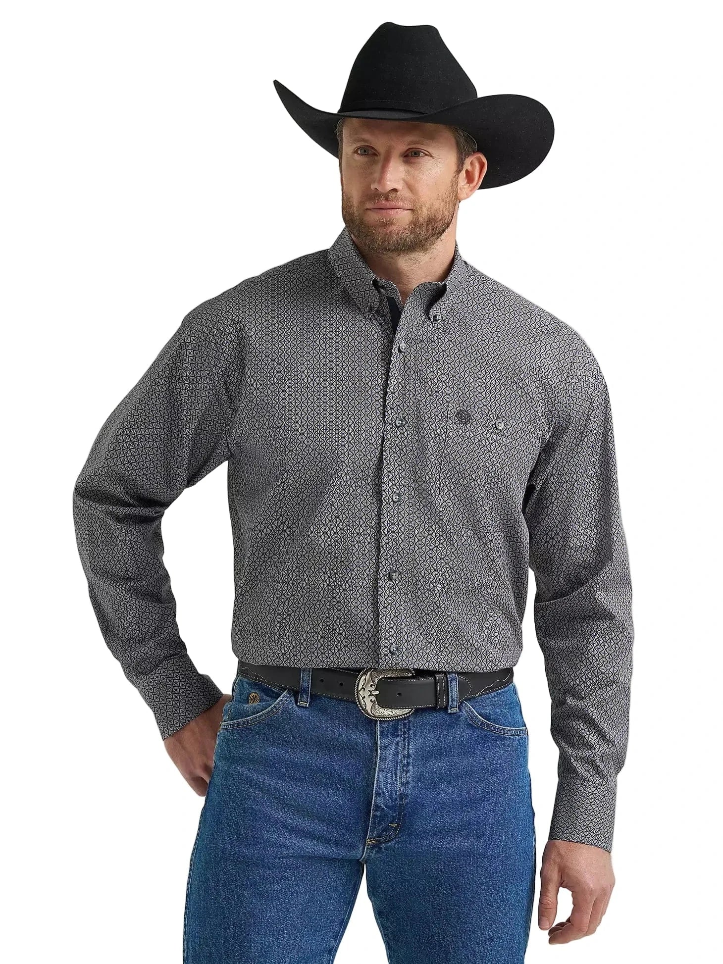 Wrangler Men's Black Navy Hourglass George Strait Button Down Shirt 112369598