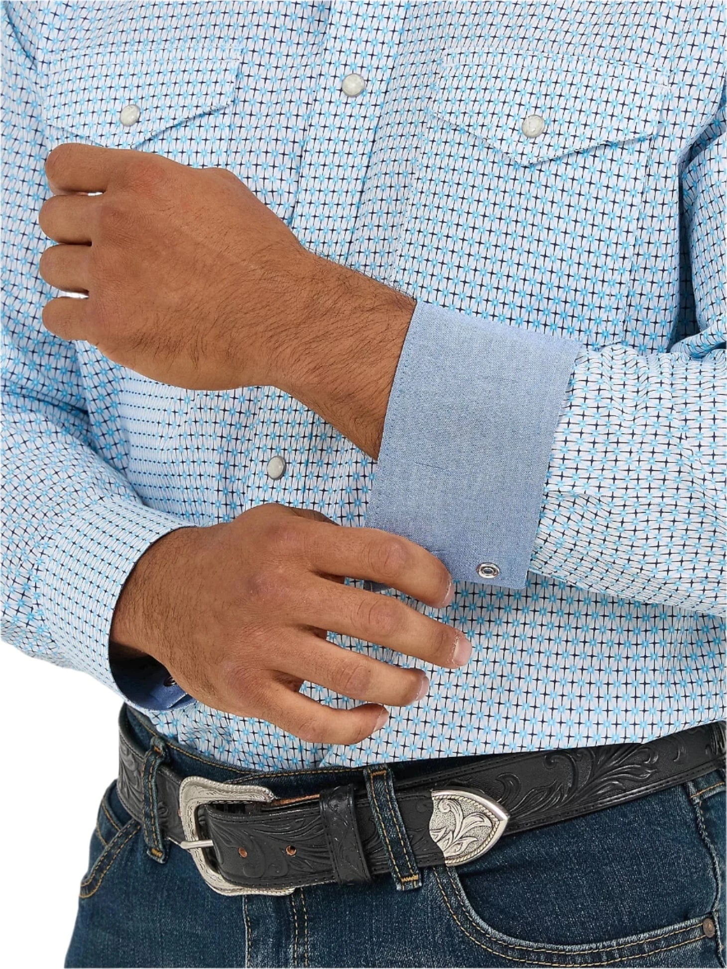 Wrangler Men's Blue Fence 20X Competition Advance Comfort Long Sleeve Snap Shirt 112365390 - Image 4