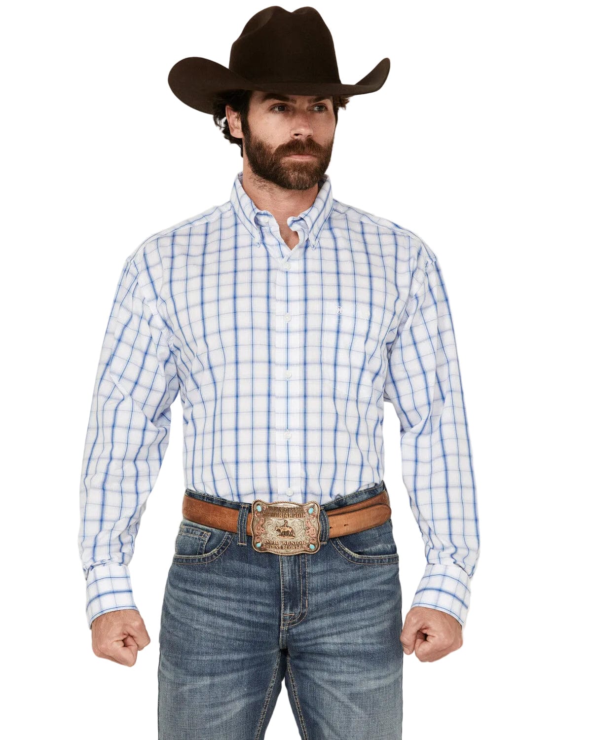 Wrangler Men's Blue Plaid Button Down Western Shirt 112359449