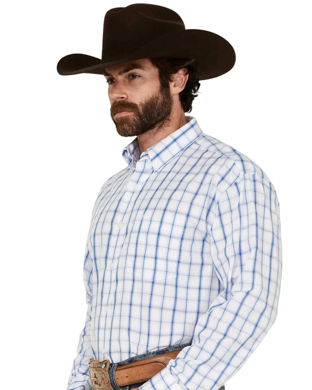 Wrangler Men's Blue Plaid Button Down Western Shirt 112359449 - Image 2