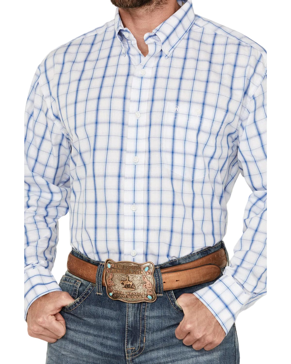 Wrangler Men's Blue Plaid Button Down Western Shirt 112359449 - Image 3