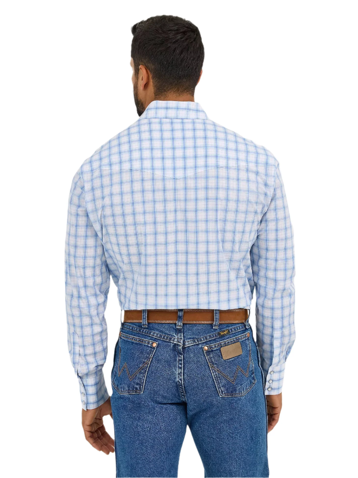Wrangler Men's Wrinkle Resist Seaside Blue Plaid Long Sleeve Western Shirt 112365849 - Image 2