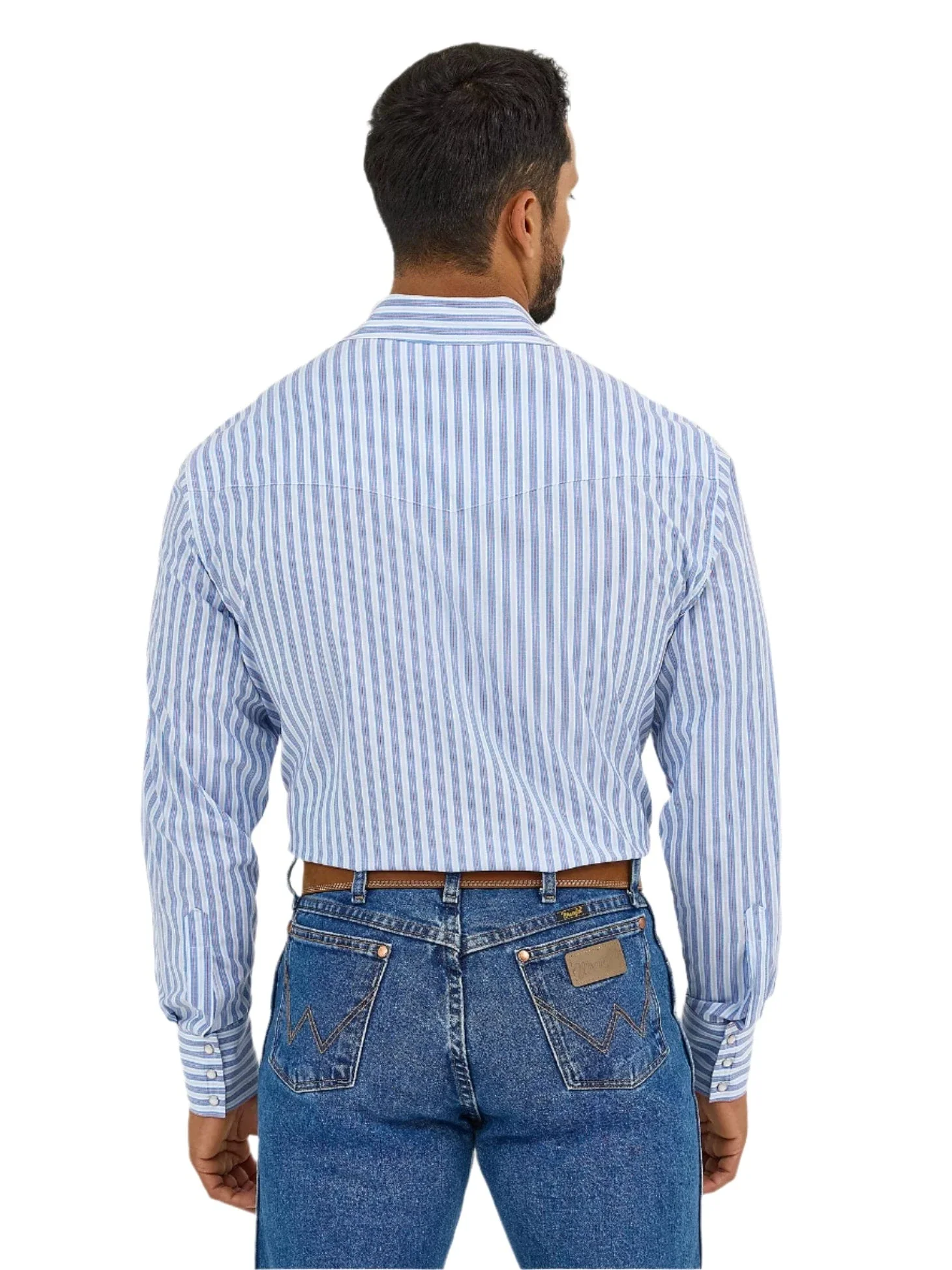 Wrangler Men's Wrinkle Resist Bold Blue Stripes Long Sleeve Western Snap Shirt 112365848 - Image 2