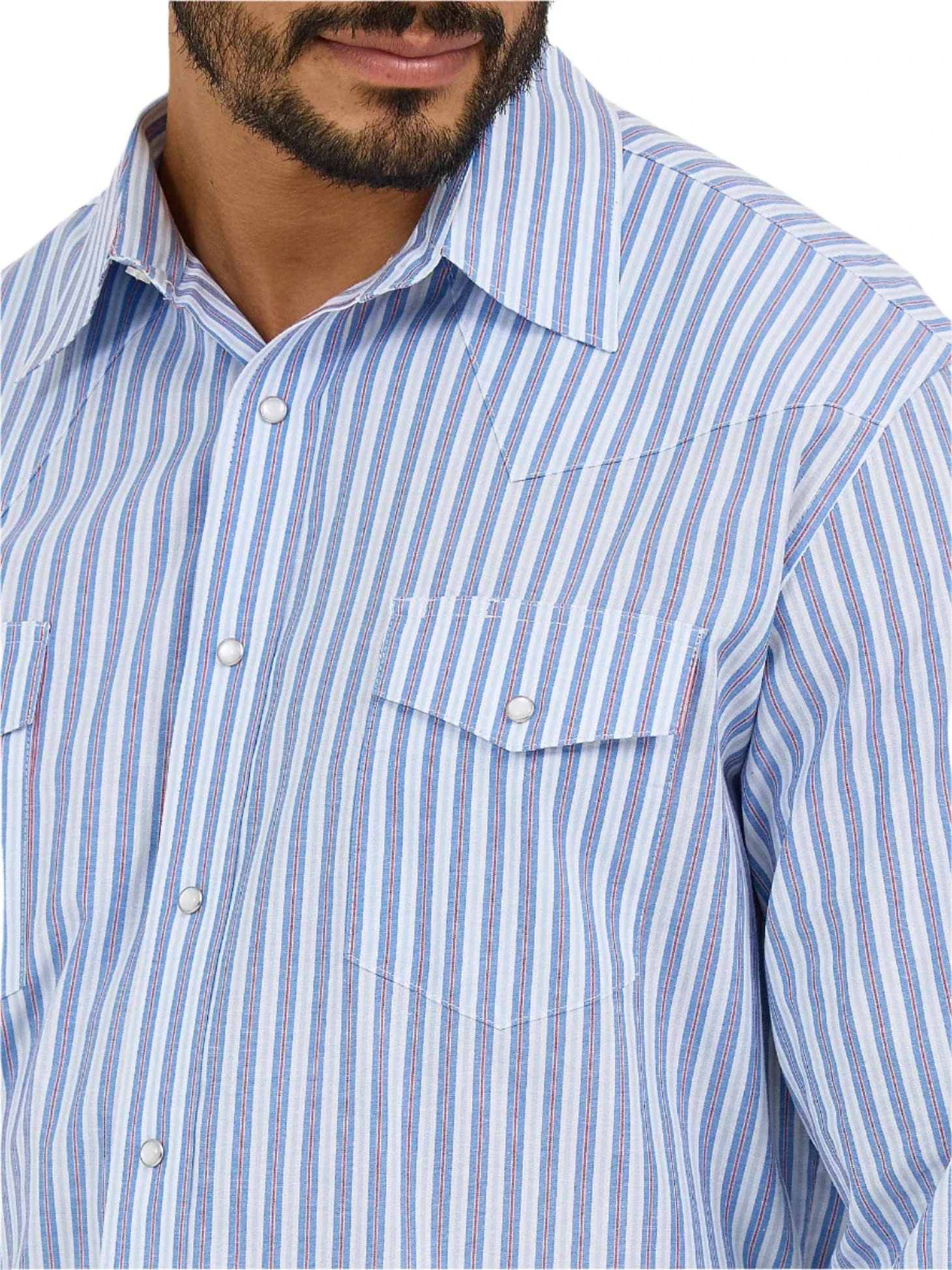Wrangler Men's Wrinkle Resist Bold Blue Stripes Long Sleeve Western Snap Shirt 112365848 - Image 3