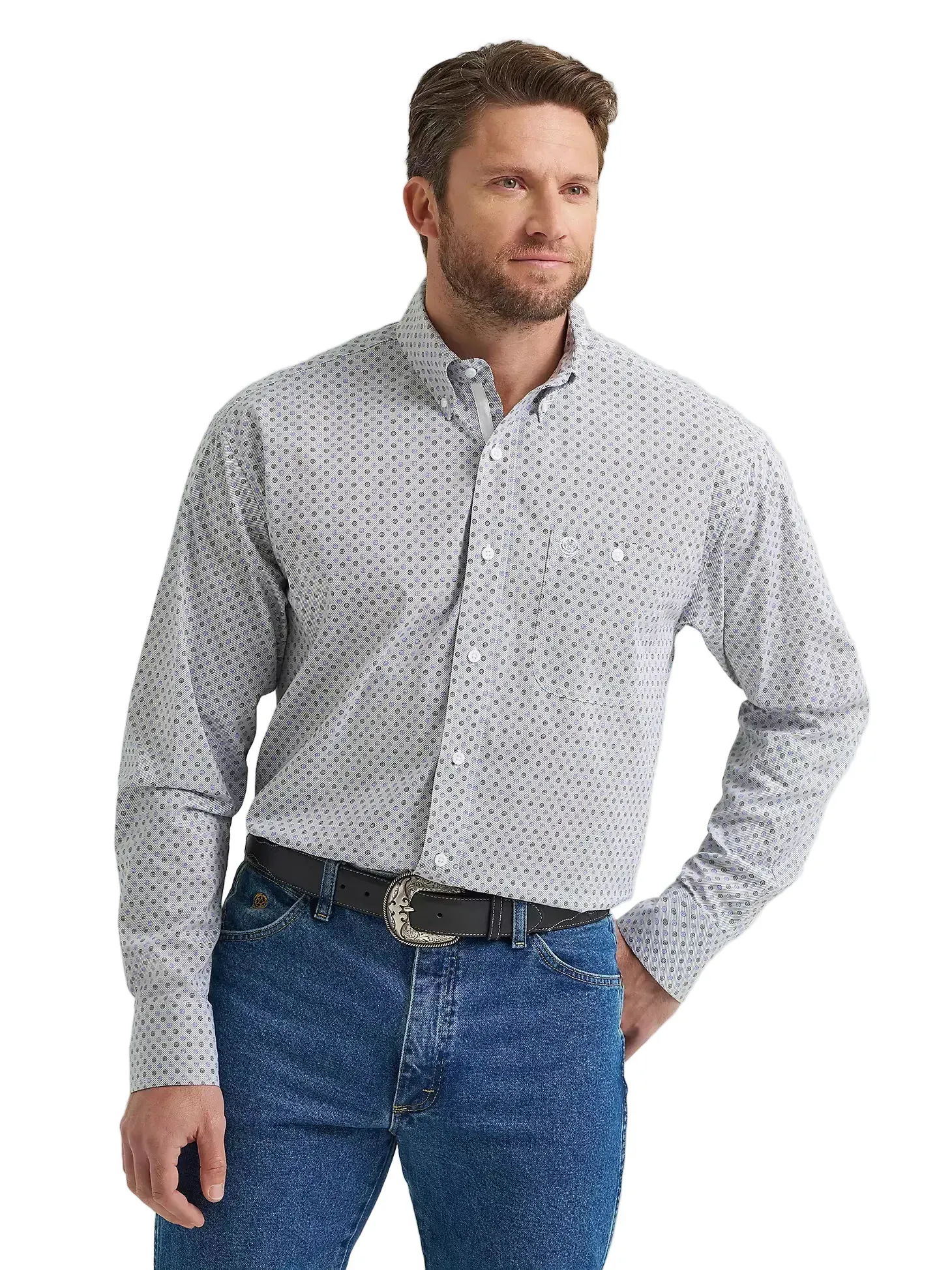 Wrangler Men's Blue Grey Swirl George Strait Button Down Shirt 112369599