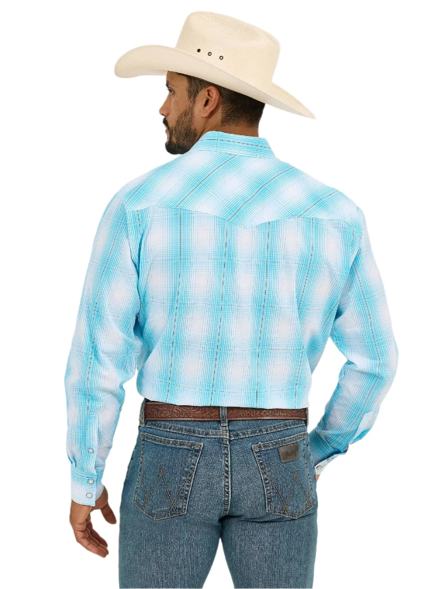Wrangler Men's Bright Sky Plaid 20X Advanced Comfort Long Sleeve Snap Shirt 112365392 - Image 2