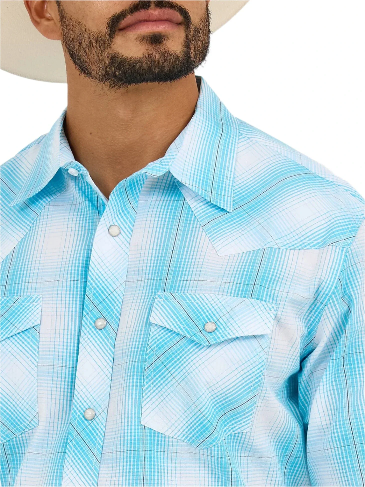 Wrangler Men's Bright Sky Plaid 20X Advanced Comfort Long Sleeve Snap Shirt 112365392 - Image 3