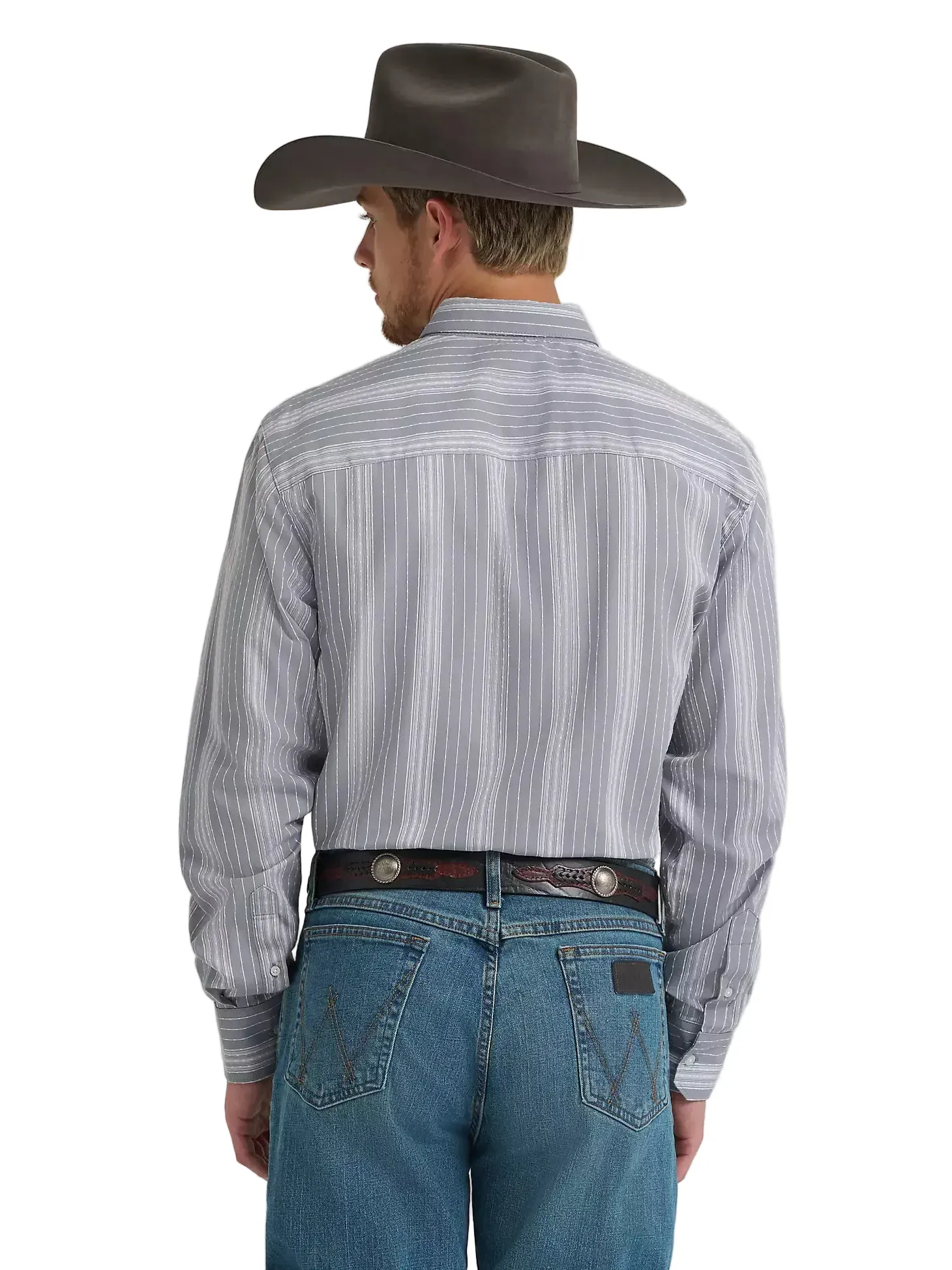 Wrangler Men's Charcoal Dobby Stripes Cody Johnson Button Down Shirt 112374477 - Image 2