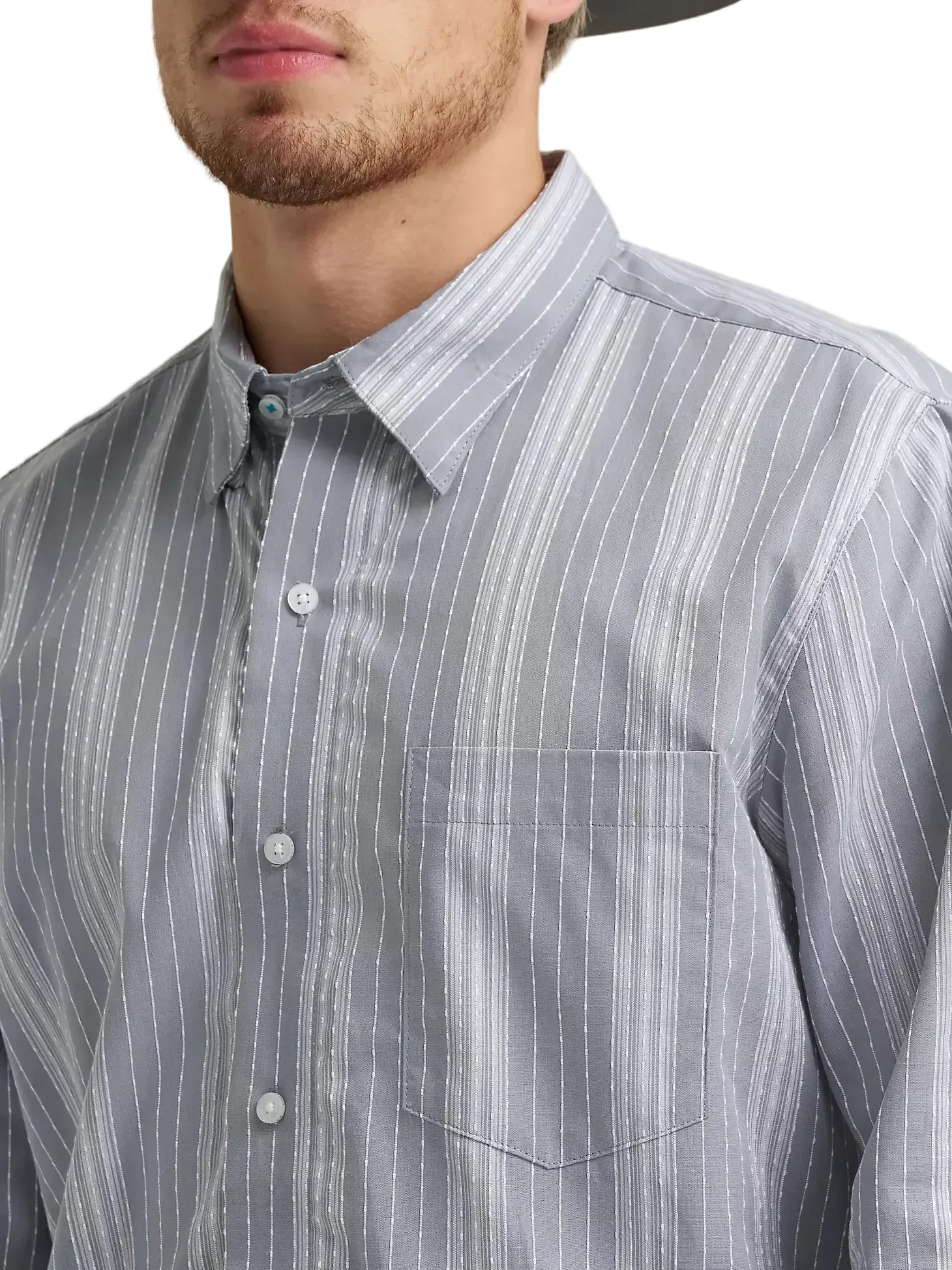 Wrangler Men's Charcoal Dobby Stripes Cody Johnson Button Down Shirt 112374477 - Image 3