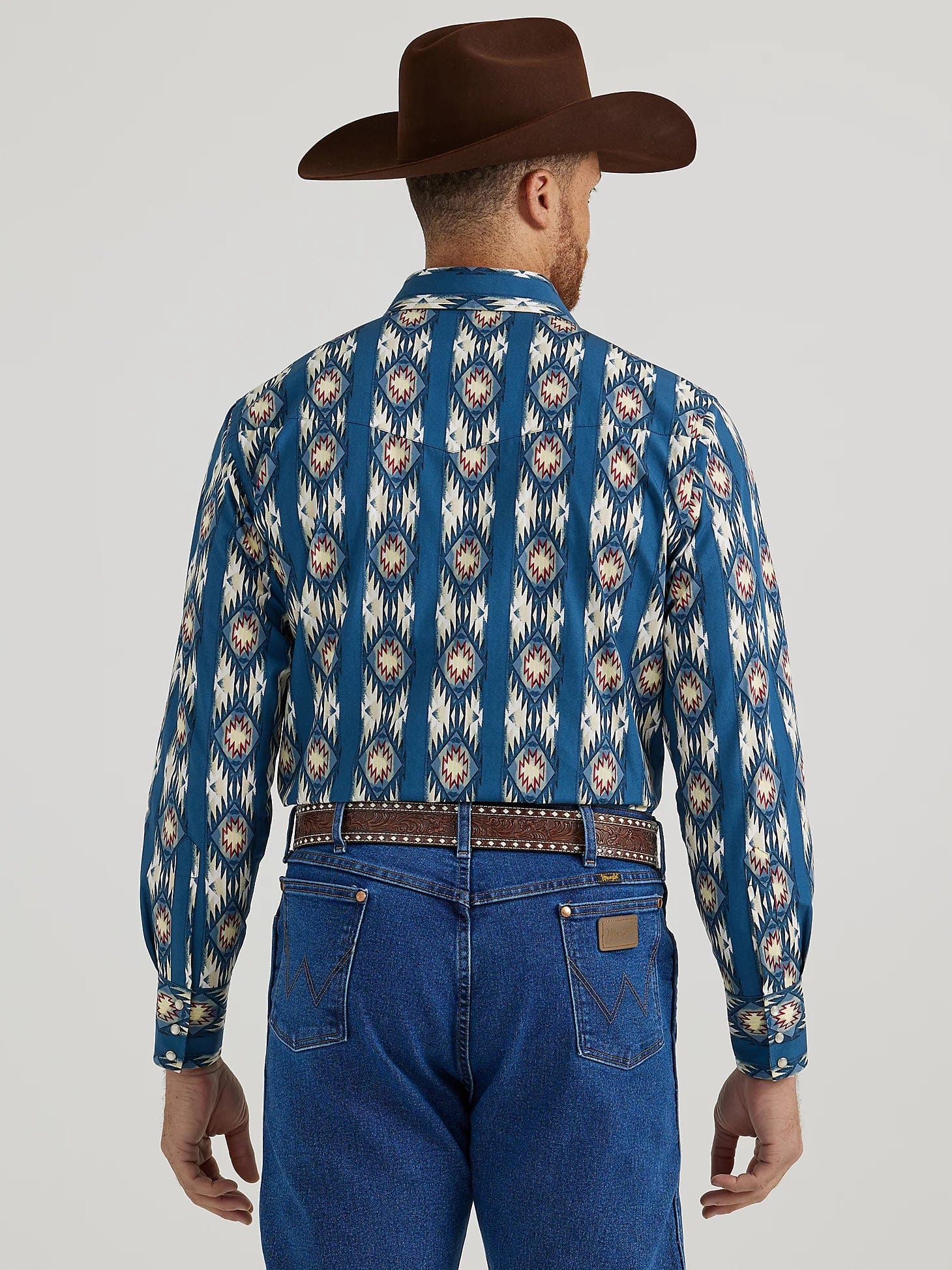 Wrangler Men's Checotah Deep Turquoise Long Sleeve Western Snap Shirt 112344419 - Image 2