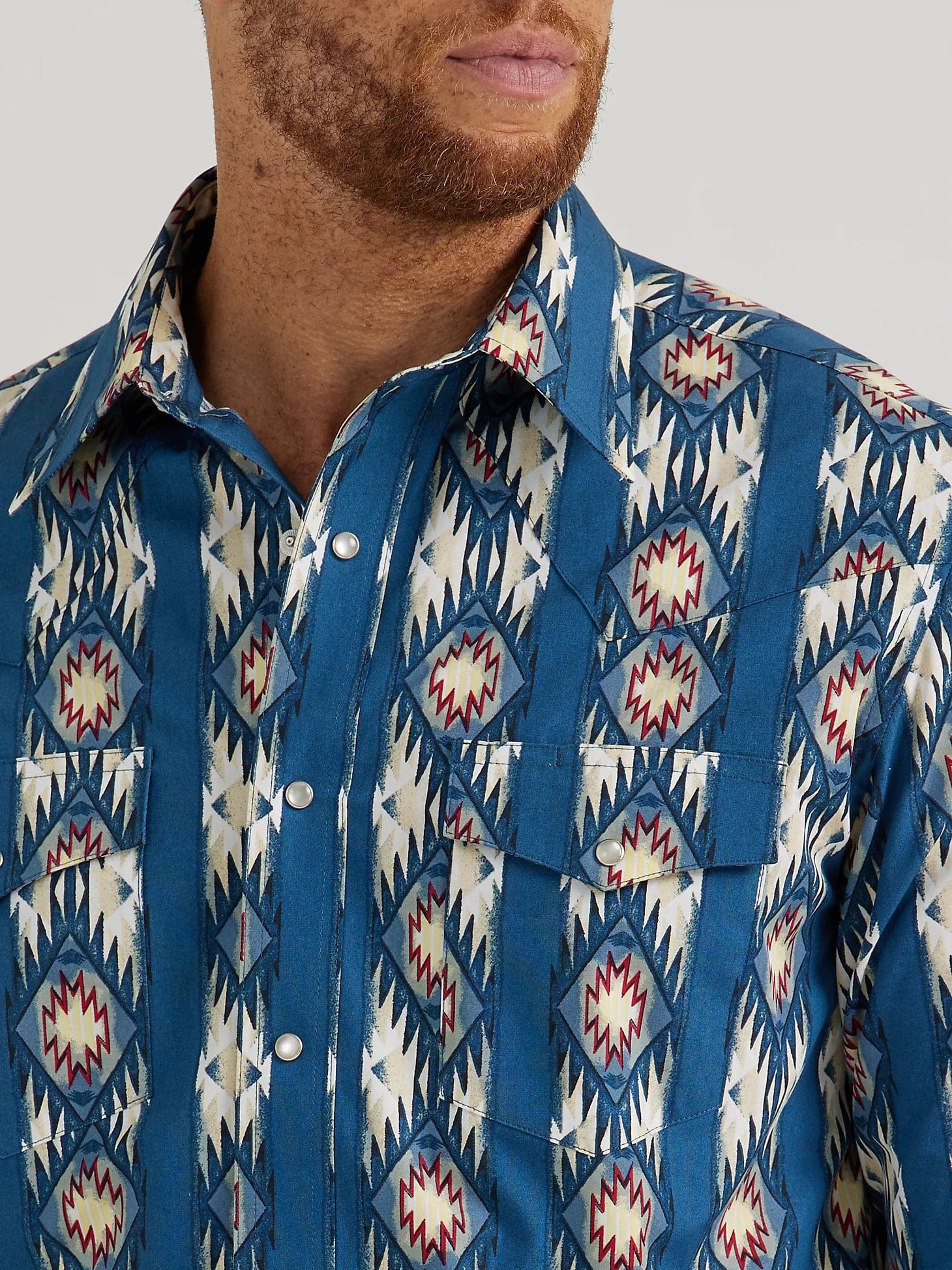 Wrangler Men's Checotah Deep Turquoise Long Sleeve Western Snap Shirt 112344419 - Image 3