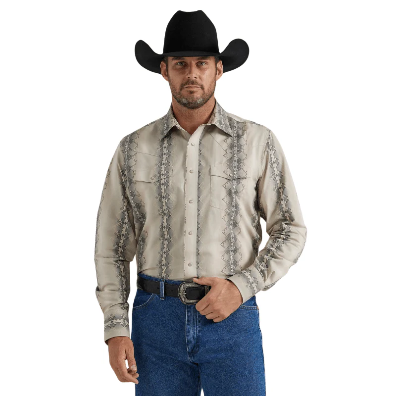 Wrangler Men's Checotah Gray Fade Long Sleeve Western Snap Shirt 112344418